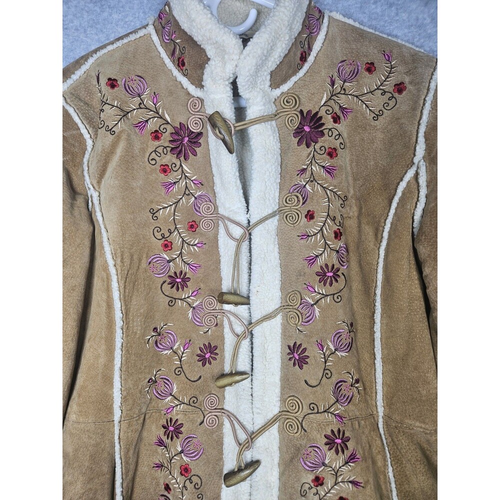 Vintage 90's St John's Bay Sherpa Coat XL Phoebe Buffay Embroidered Suede Jacket - Picture 7 of 16